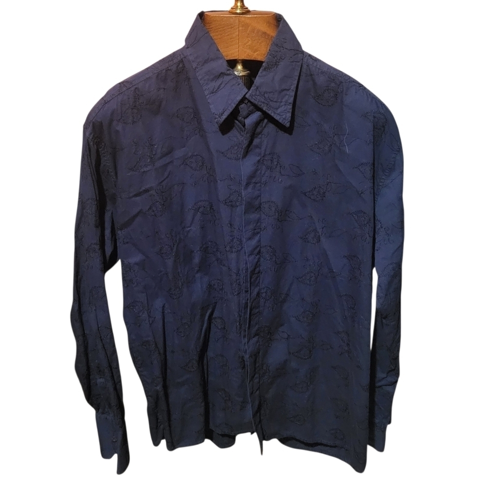 Vintage Katharine Hamnett London Mens Paisley Blue Button Down Shirt Size XL